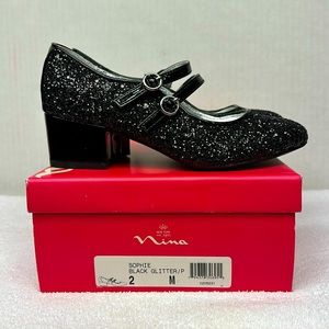Nina Girl’s Size 2 Medium Black Glitter New